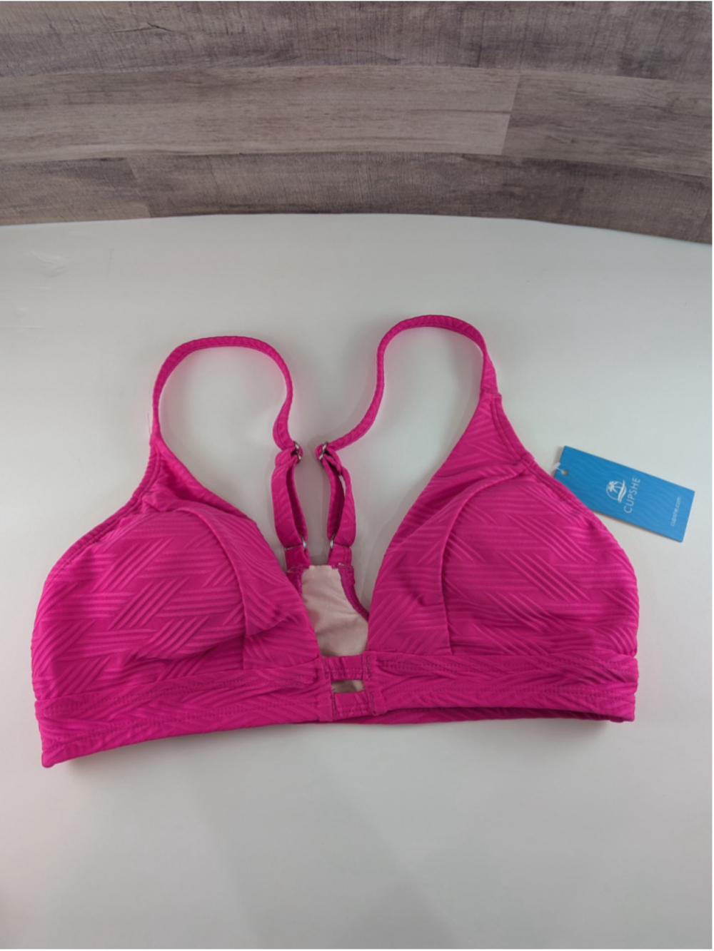 Cupshe Hot Pink Textured Bikini Top M
